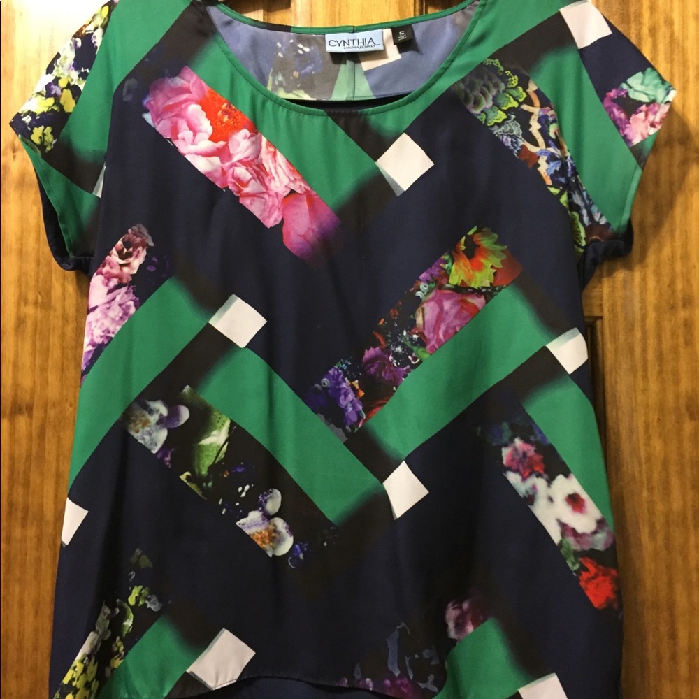 Cynthia Rowley silky printed top.